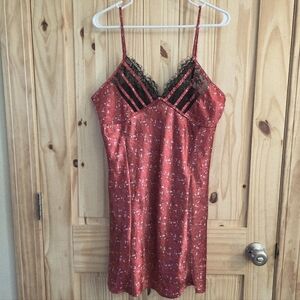 Red Floral Lace Trim Chemise Nightgown